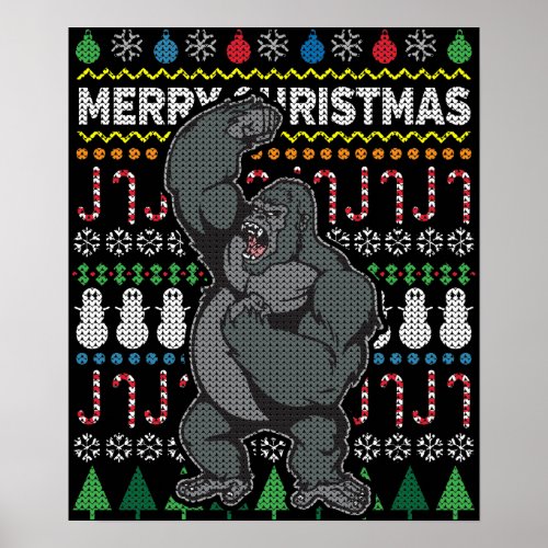 Gorilla Ugly Christmas Sweater Wildlife Series Poster