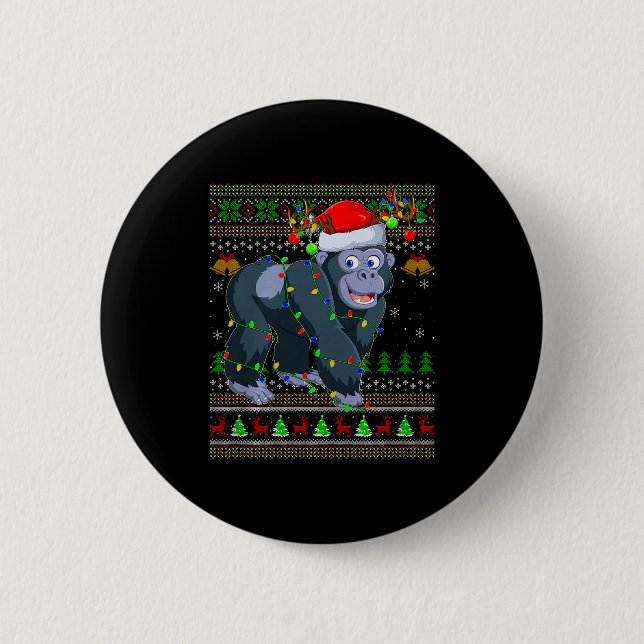 Gorilla Ugly Christmas Sweaters Holiday Santa Cute Button (Front)
