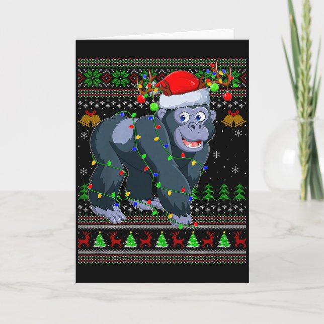 Gorilla Ugly Christmas Sweaters Holiday Santa Cute Card (Front)