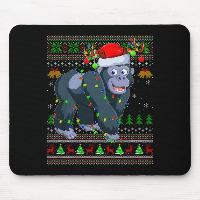 Gorilla Ugly Christmas Sweaters Holiday Santa Cute Mouse Pad (Front)