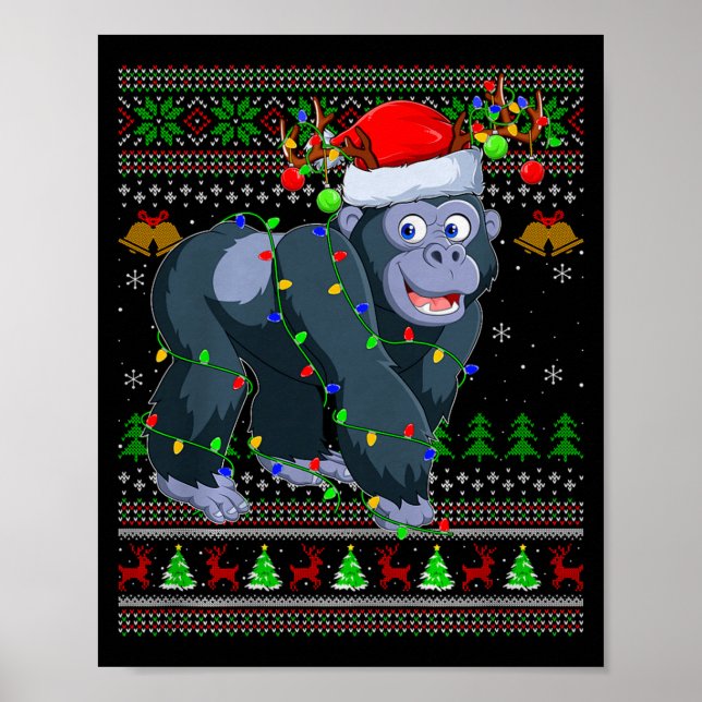 Gorilla Ugly Christmas Sweaters Holiday Santa Cute Poster (Front)