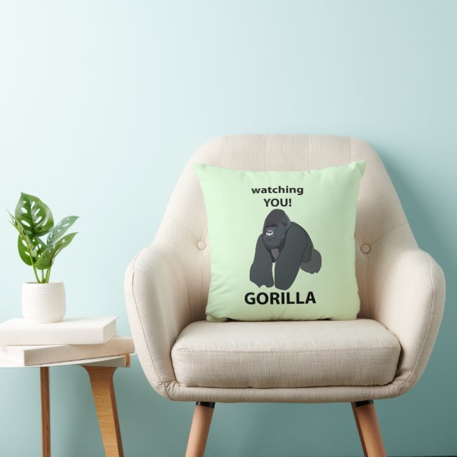 Gorilla Watching You Funny Gorilla Throw Pillow (Chair)