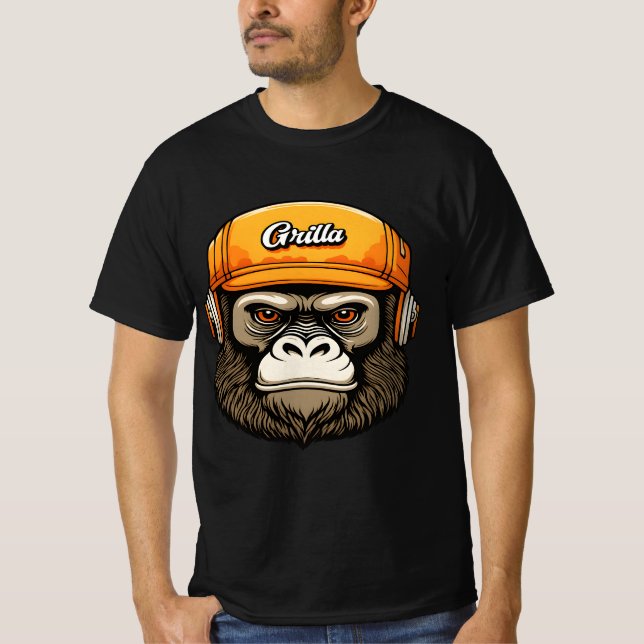 Gorilla wearing headphones fun T-Shirt (Front)