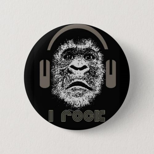 Gorilla Wearing Headphones With Disco Text i rock Pinback Button