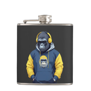 Gorilla Wearing Hoodie Funny Cool Animal Character Flask