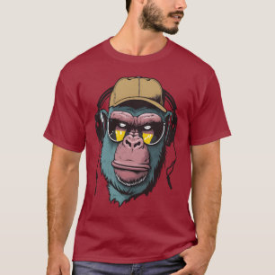gorilla wearing sunglasses, headphones T-Shirt