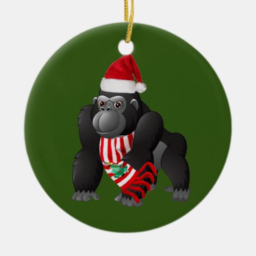 Gorilla With Hat Scaft Christmas Ceramic Ornament