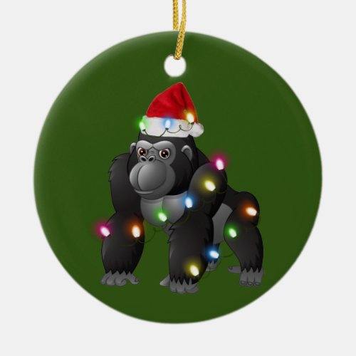 Gorilla With Hat Scaft Christmas Ceramic Ornament