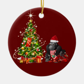 Gorilla With Hat Scafts Christmas Ceramic Ornament