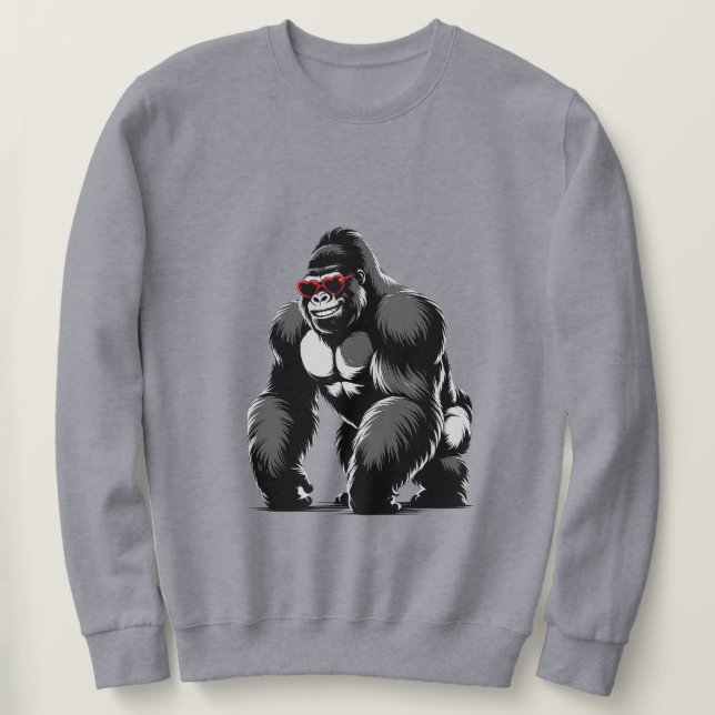 Gorilla with Heart Sunglasses Sweatshirt (Design Front)