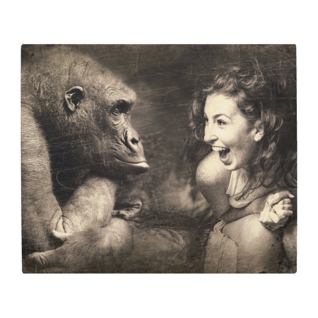 Gorilla Woman Laugh Old Photo Sepia Metal Art (Front)