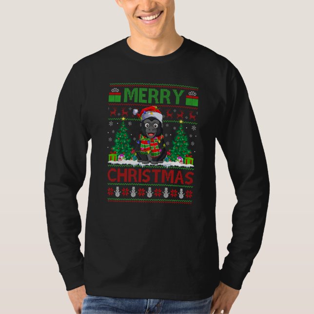 Gorilla  Xmas Tree Lights Ugly Santa Gorilla Chris T-Shirt (Front)