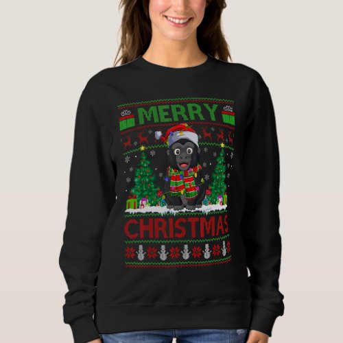 Gorilla Xmas Tree Lights Ugly Santa Gorilla Christ Sweatshirt