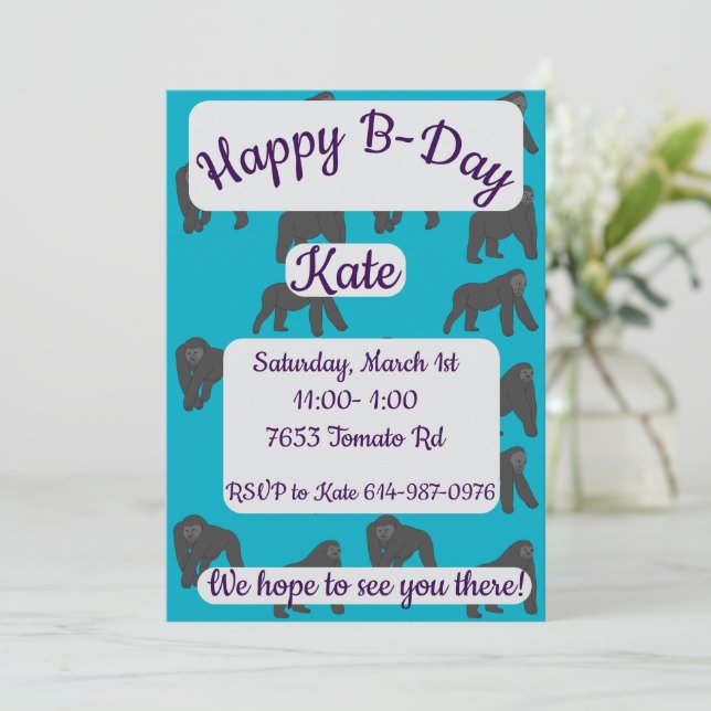 Gorillas Happy Birthday Invitation (Standing Front)