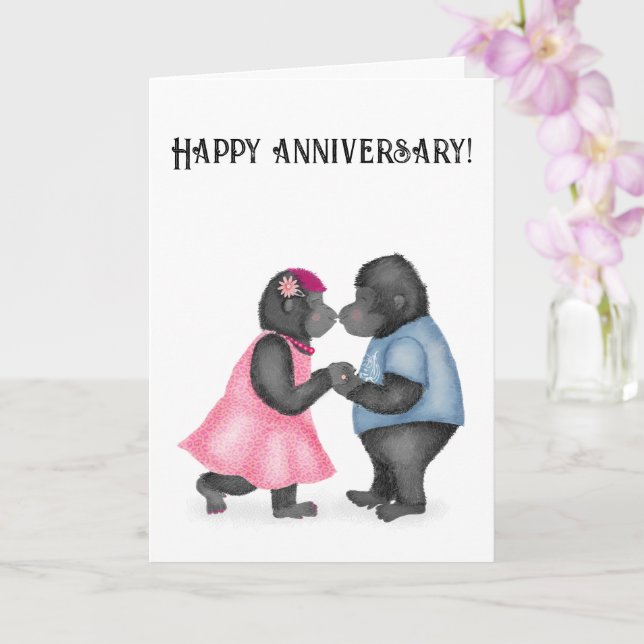 Gorillas in love anniversary card (Orchid)