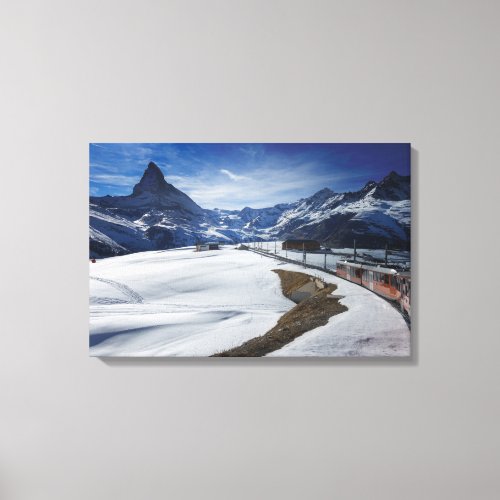 Gornergrat railway train and Matterhorn in Zermatt Canvas Print