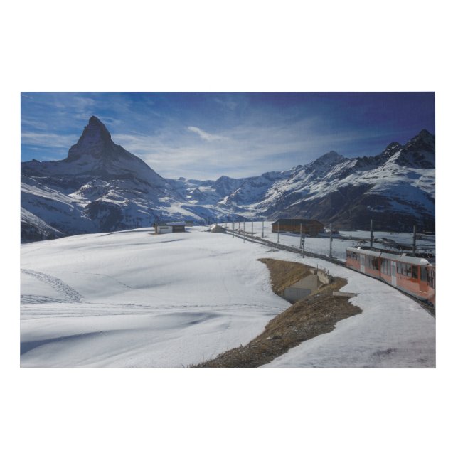 Gornergrat railway train and Matterhorn in Zermatt Faux Canvas Print (Front)