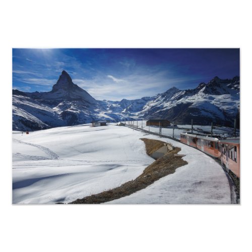 Gornergrat railway train and Matterhorn in Zermatt Photo Print