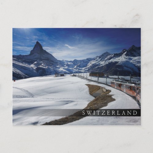 Gornergrat railway train and Matterhorn in Zermatt Postcard