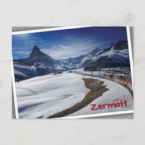 Gornergrat railway train and Matterhorn in Zermatt Postcard