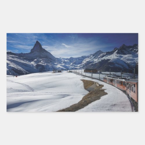 Gornergrat railway train and Matterhorn in Zermatt Rectangular Sticker