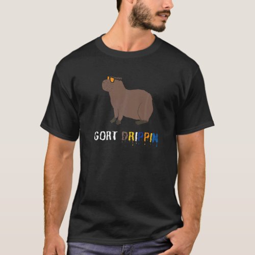 Gort Drippin  Capybara Pulls Up Drip Meme T_Shirt