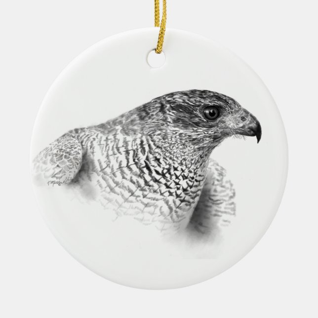 Goshawk Drawing Ceramic Ornament (Front)