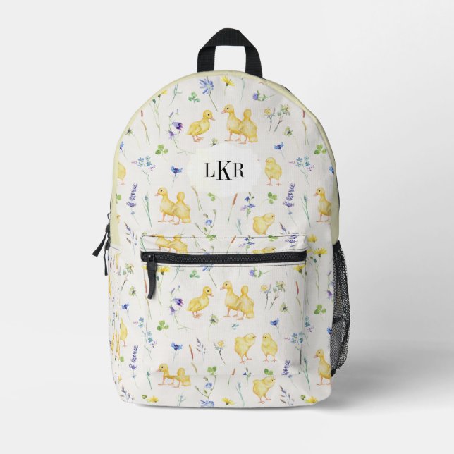 Goslings & Chicks Pattern 3-Letter Monogram Printed Backpack (Front)