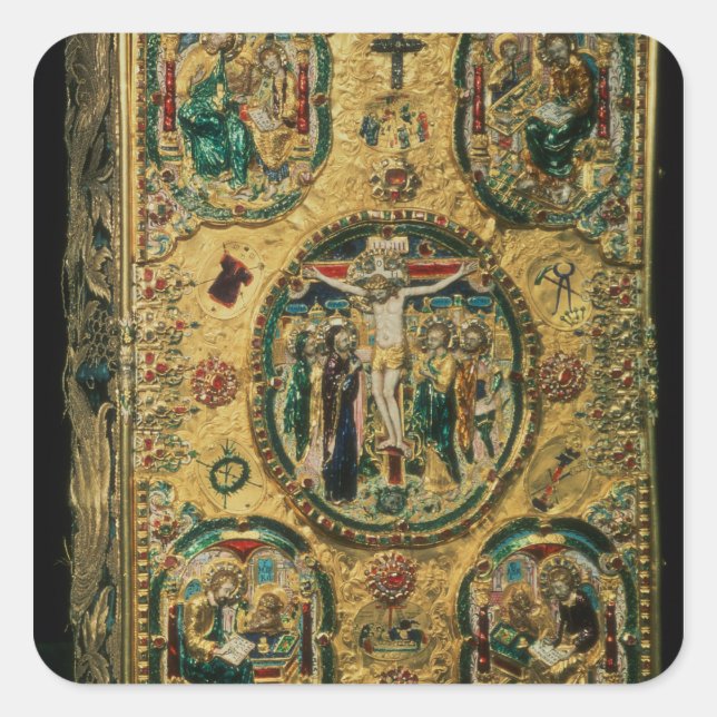 Gospel cover, gold with repousse square sticker (Front)