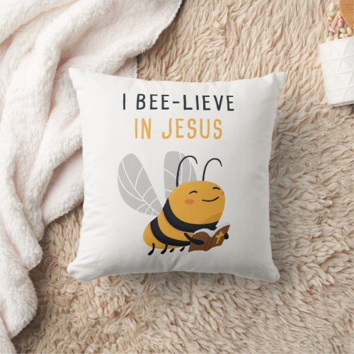Gospel Kids Christian Faith I Bee_lieve in JESUS Throw Pillow