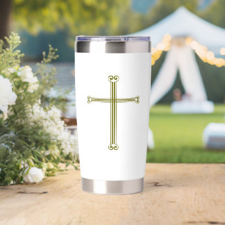Gospel of John 3:16 Gold Big Cross Simple White Insulated Tumbler