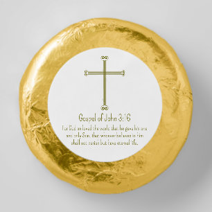 Gospel of John 3:16 Gold Cross Simple White Dipped Oreo Cookie Favors