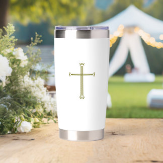 Gospel of John 3:16 Gold Cross Simple White Insulated Tumbler