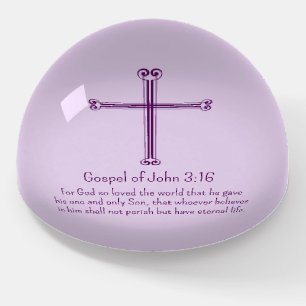 Gospel of John 3:16 Purple Cross Simple Paperweight