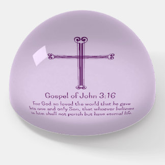 Gospel of John 3:16 Purple Cross Simple Paperweight