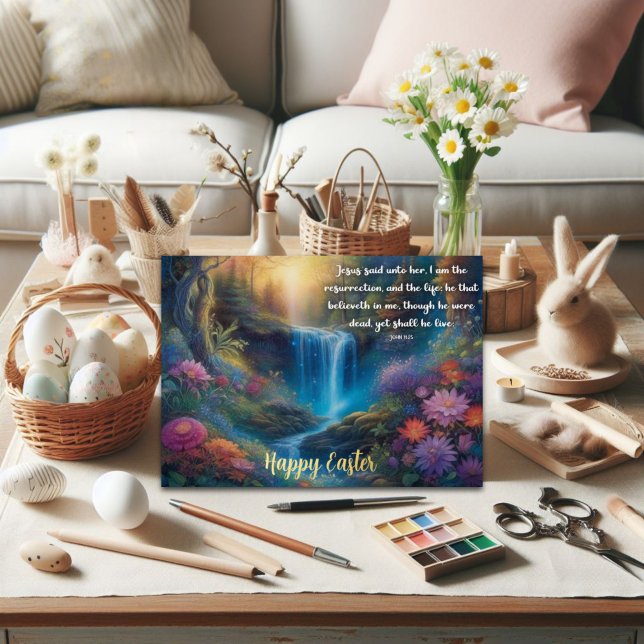 Gospel of John Resurrection Verse Woodland Easter Foil Holiday Card (Creator Uploaded)