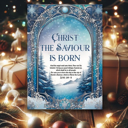 Gospel of Luke Winter Wonderland Blue Christmas  Foil Holiday Card
