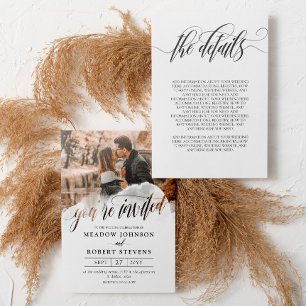 Gossamer Overlay Black Fonts Photo 2 in 1 Wedding Invitation