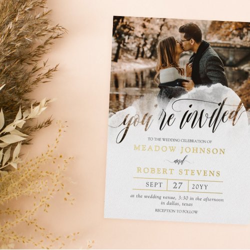 Gossamer Overlay Gold Foil Photo Informal Wedding Foil Invitation