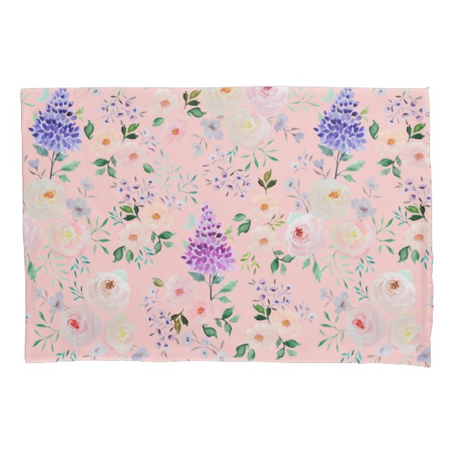 Gossamer Pink Watercolor Floral Pillow Case (Front)