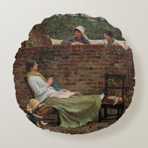 Gossip _ John William Waterhouse Round Pillow