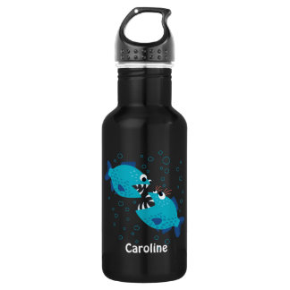 Gossiping Blue Piranha Fish Name Water Bottle