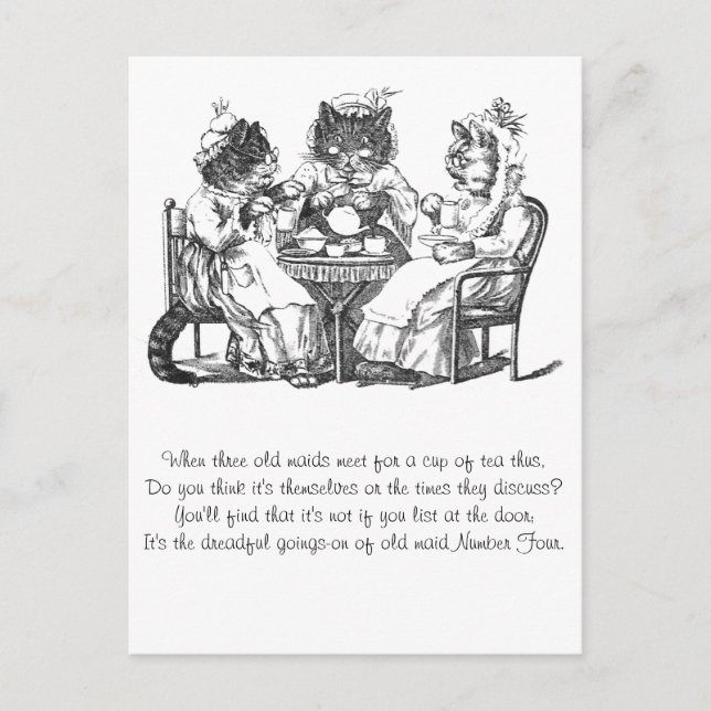 Gossiping Cats Have Tea Party Postcard (Front)