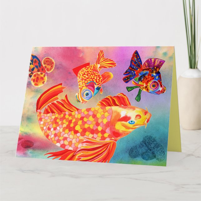 Gossiping fish all occasions greeting card (Front)