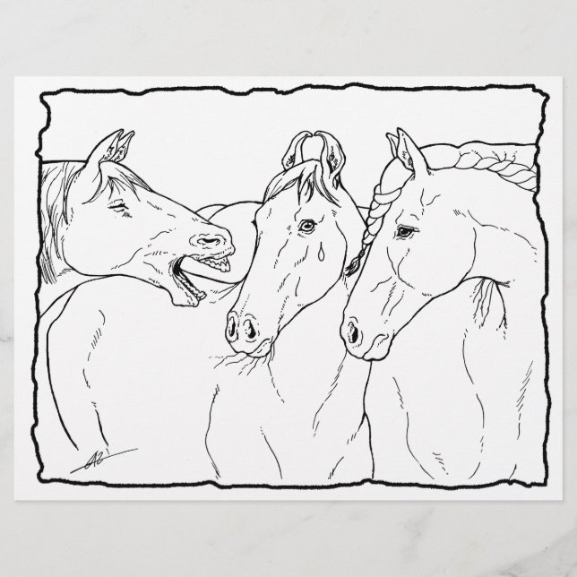 Gossiping Horses - Coloring Page. (Front)