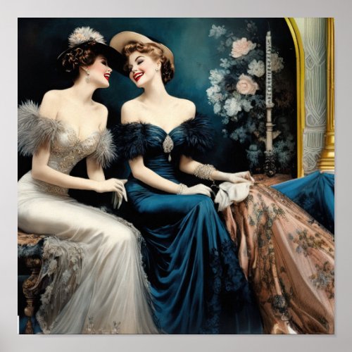 Gossiping Two Ladies Laughing Poster