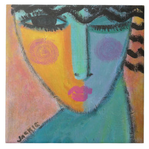 Got A Secret Abstract Portrait of a Woman Ceramic Tile