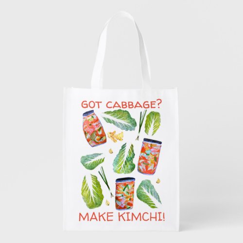 Got Cabbage Make Kimchi Fun Spicy Watercolor Grocery Bag