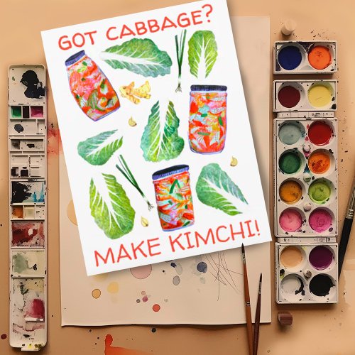 Got Cabbage Make Kimchi Fun Spicy Watercolor Postcard
