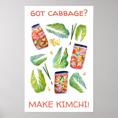 Got Cabbage Make Kimchi Fun Spicy Watercolor Poster